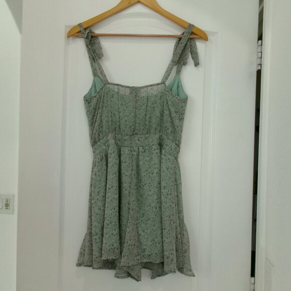 Like New Francesca's Blue Rain Moss Green Chiffon Romper S Feminine Flowy - Picture 5 of 11